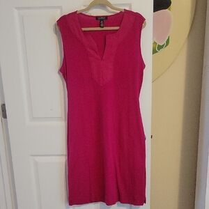 Lauren Ralph Lauren Vibrant Fucia Sleeveless vneck midi Dress, tie waist SzLG